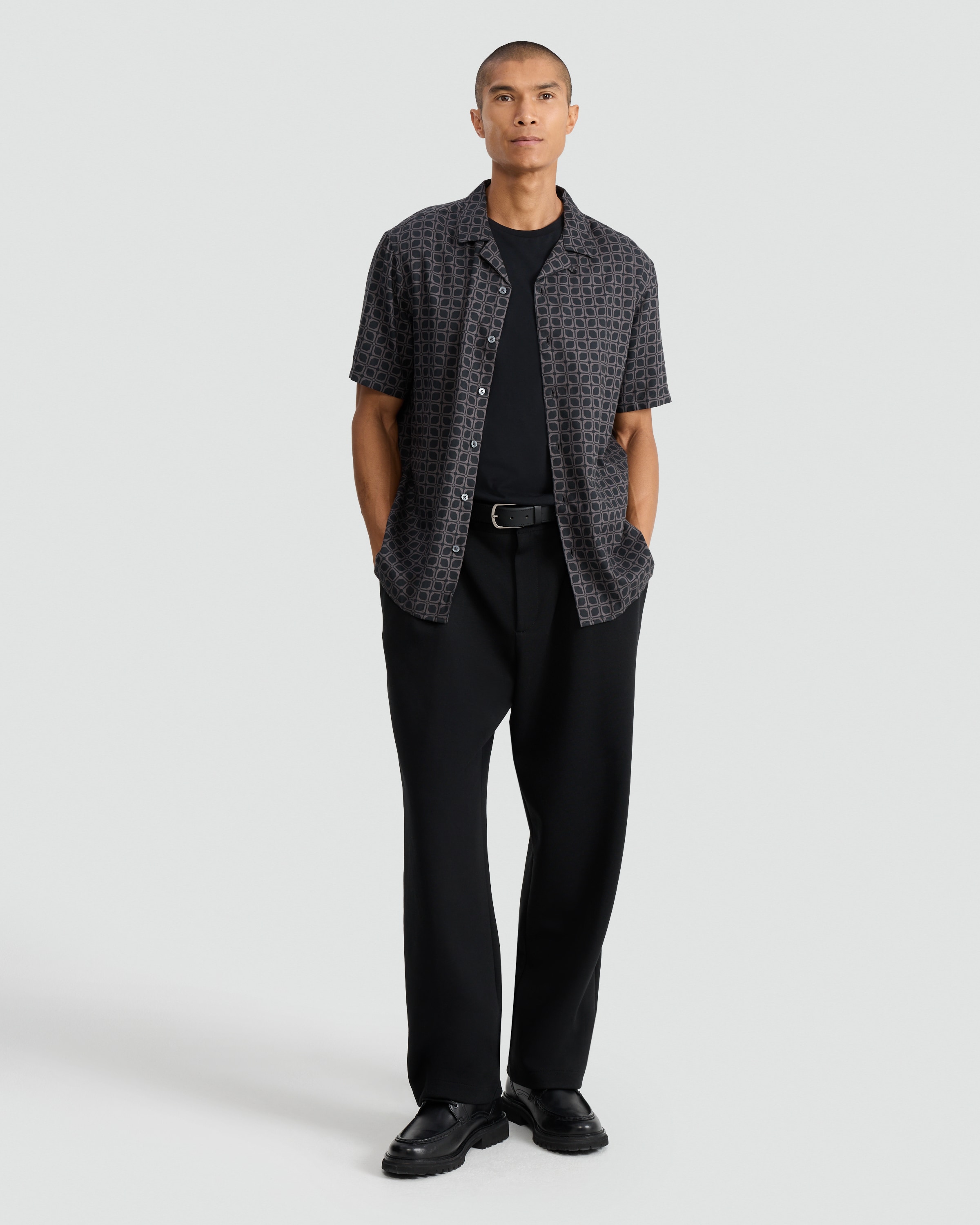 F&F Geometric Print Short Sleeved Shirt in Grey