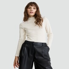 F&F Cotton Rich Ribbed High Neck Long Sleeved Top in Cream thumbnail 2