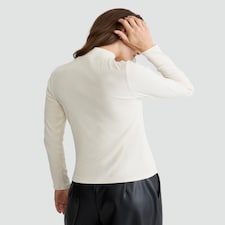 F&F Cotton Rich Ribbed High Neck Long Sleeved Top in Cream thumbnail 3