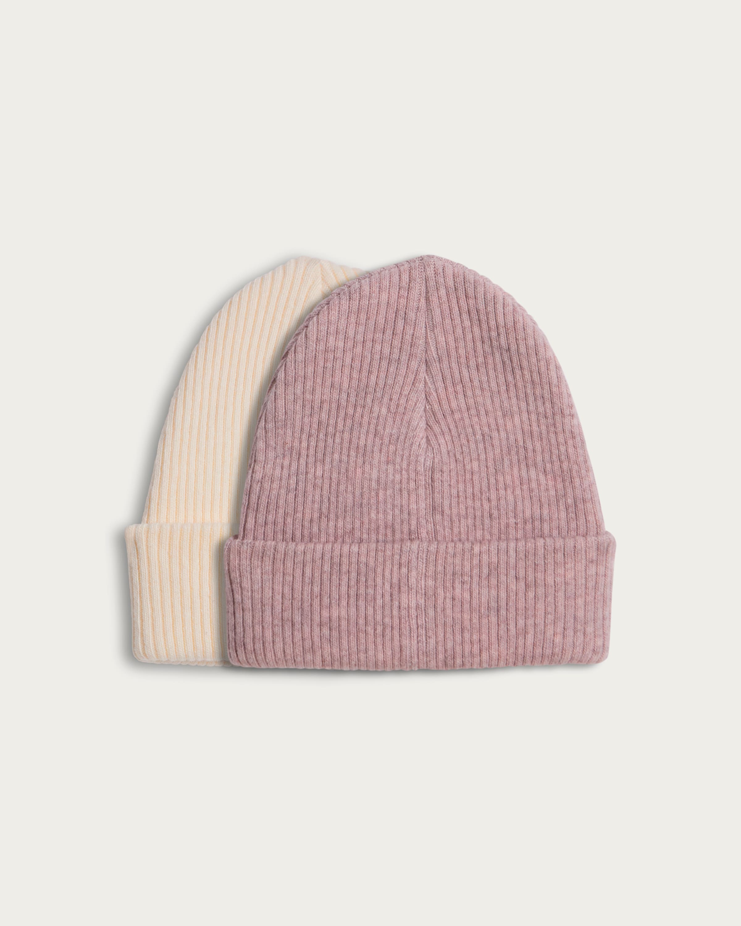 F&F Girls 2-Pack Ribbed Beanie Hats in Neutral