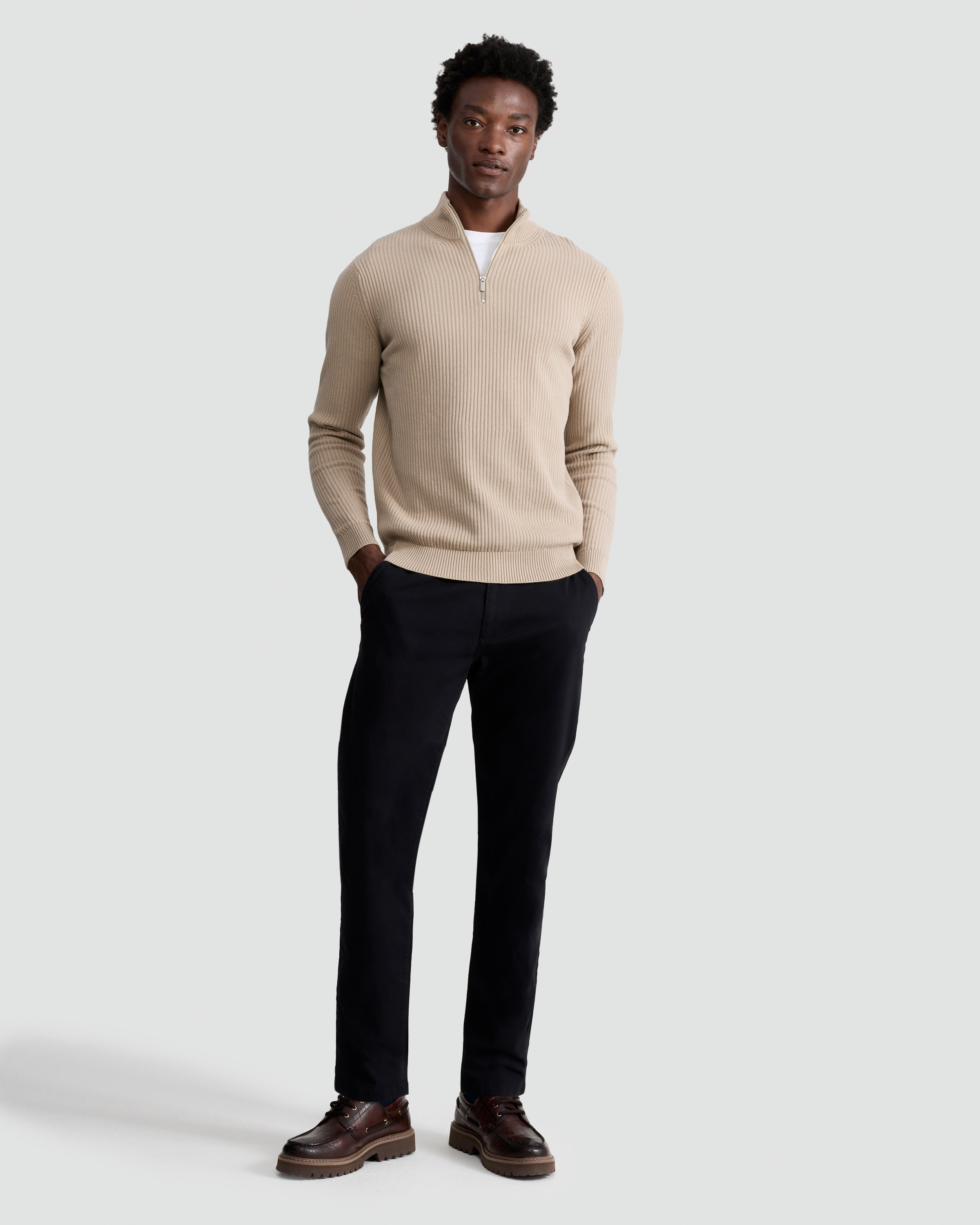 F&F Cotton Rich Tailored Slim Fit Chino Trousers in Black