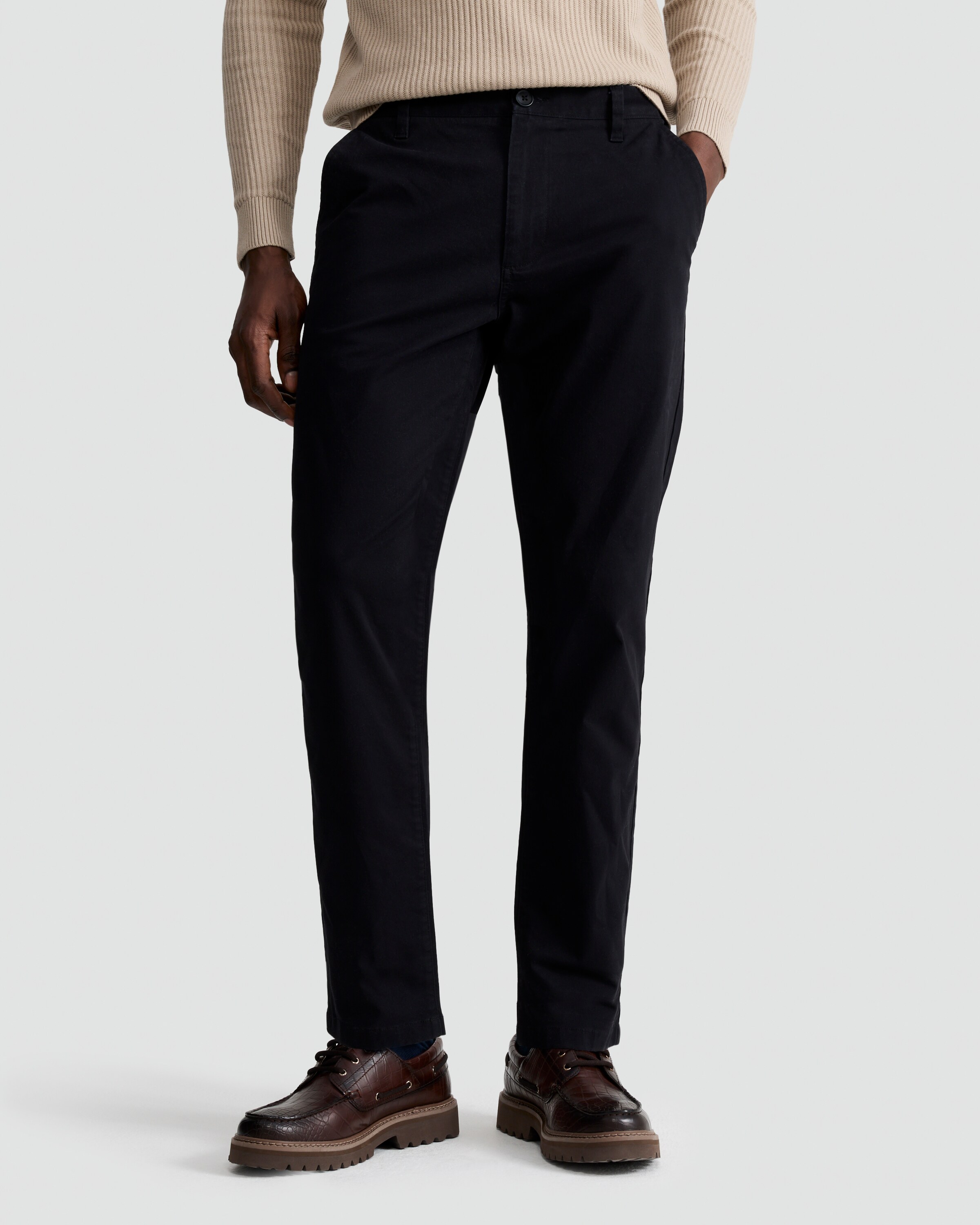 F&F Cotton Rich Tailored Slim Fit Chino Trousers in Black thumbnail 2