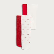 F&F Girls 2-Pack Metallic Bow Pattern Tights in Multi