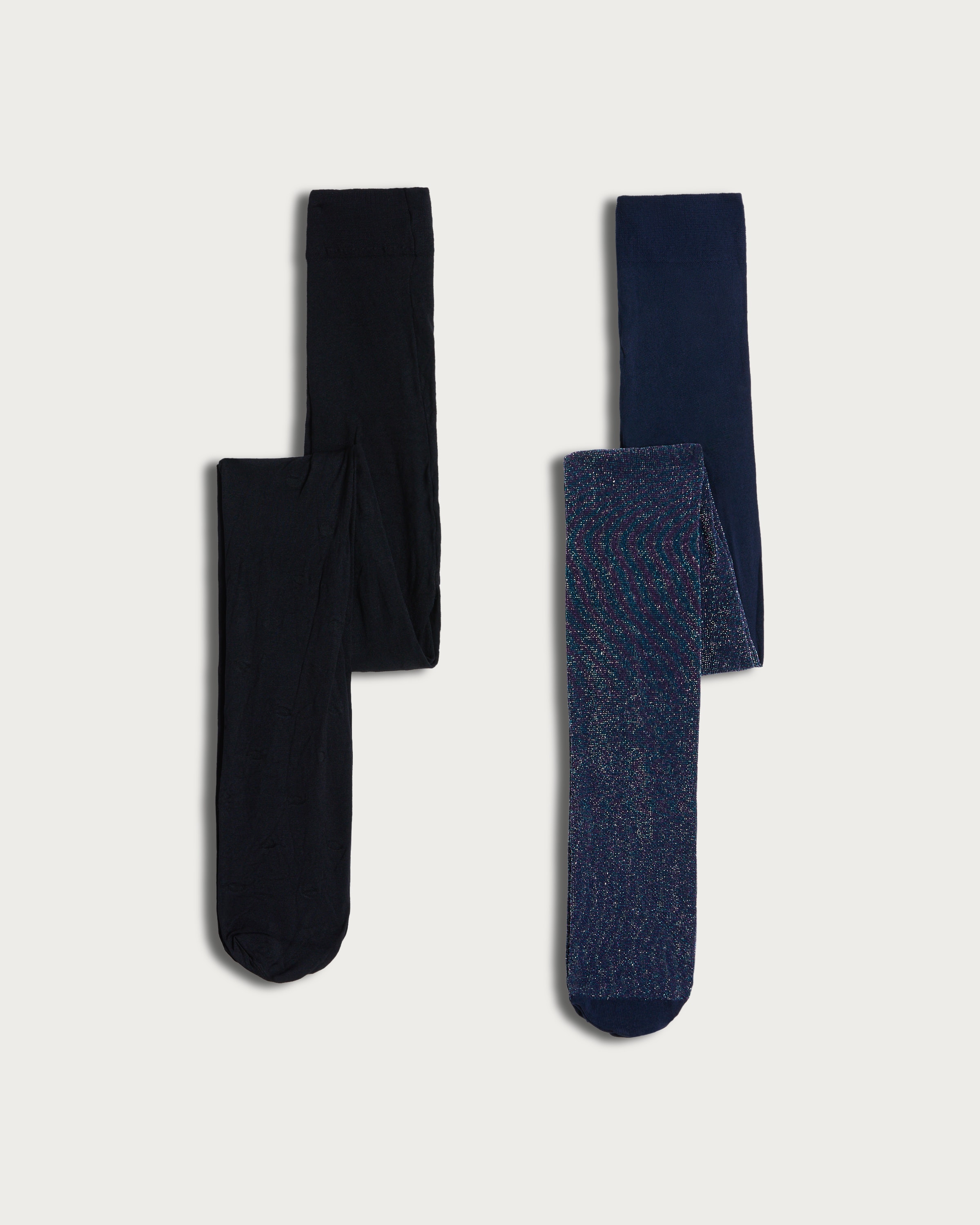 F&F Girls 2-Pack Glitter Tights in Black Multi