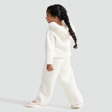 F&F Girls Knitted Ribbed Faux Fur Hoodie and Trousers Set in Cream thumbnail 3