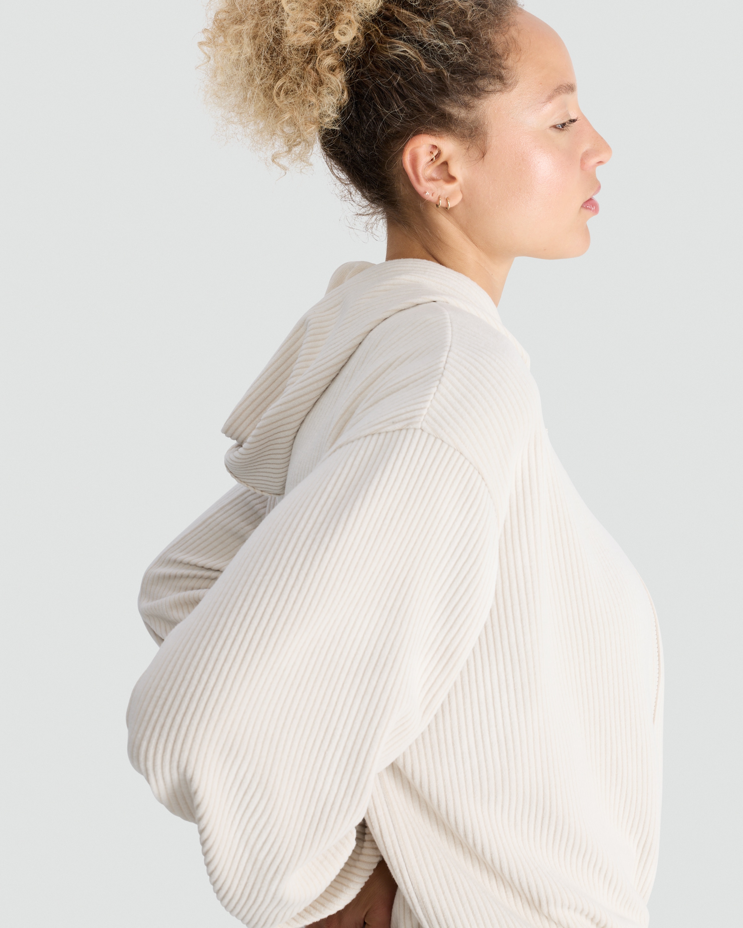 F&F Active Ribbed Zip Up Hoodie in Neutral