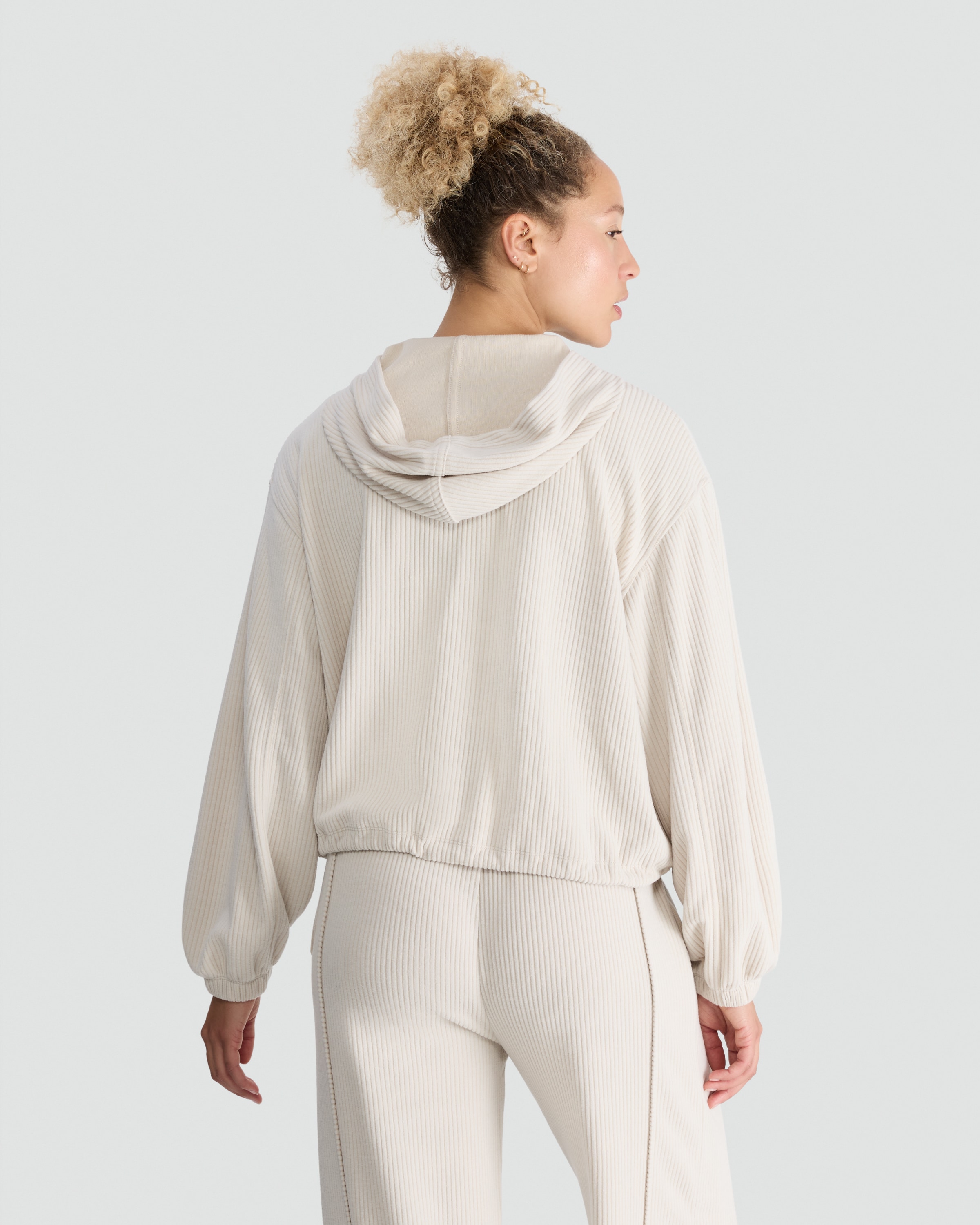 F&F Active Ribbed Zip Up Hoodie in Neutral thumbnail 3