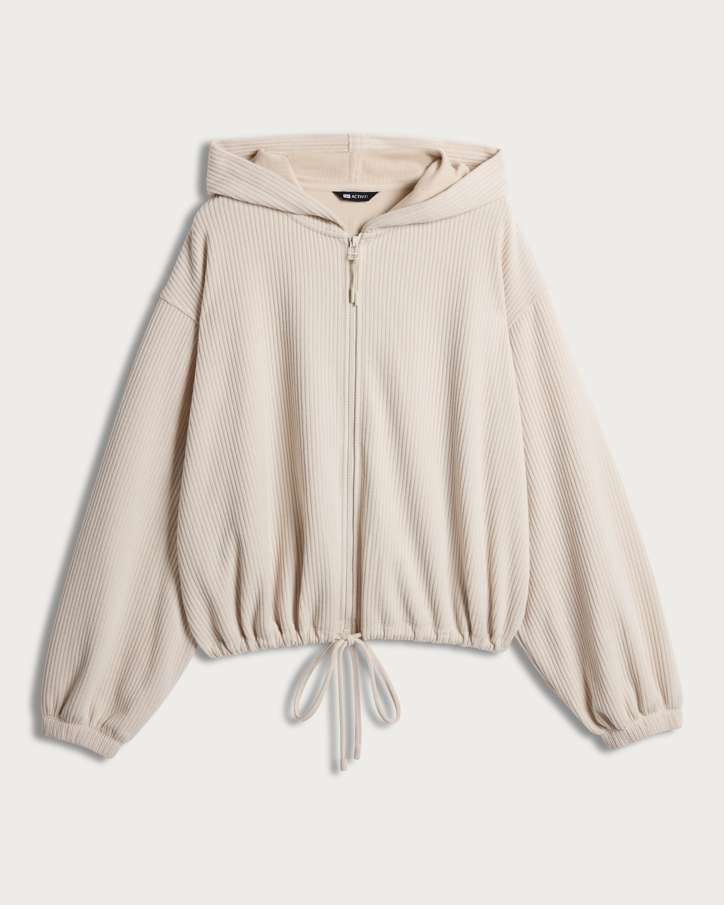 F&F Active Ribbed Zip Up Hoodie in Neutral thumbnail 4