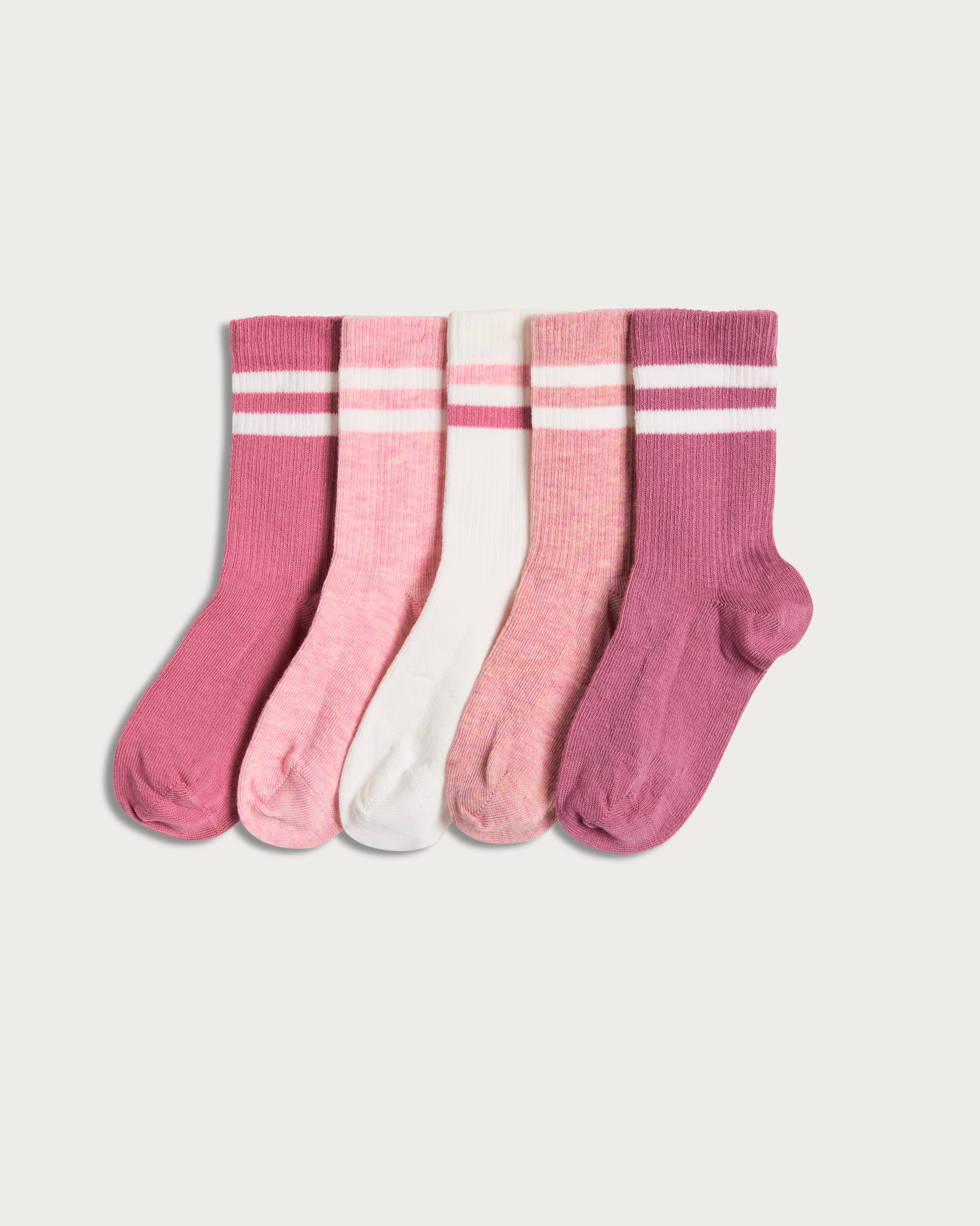 F&F Girls 5-Pack Cotton Blend Stripe Ankle Socks in Pink
