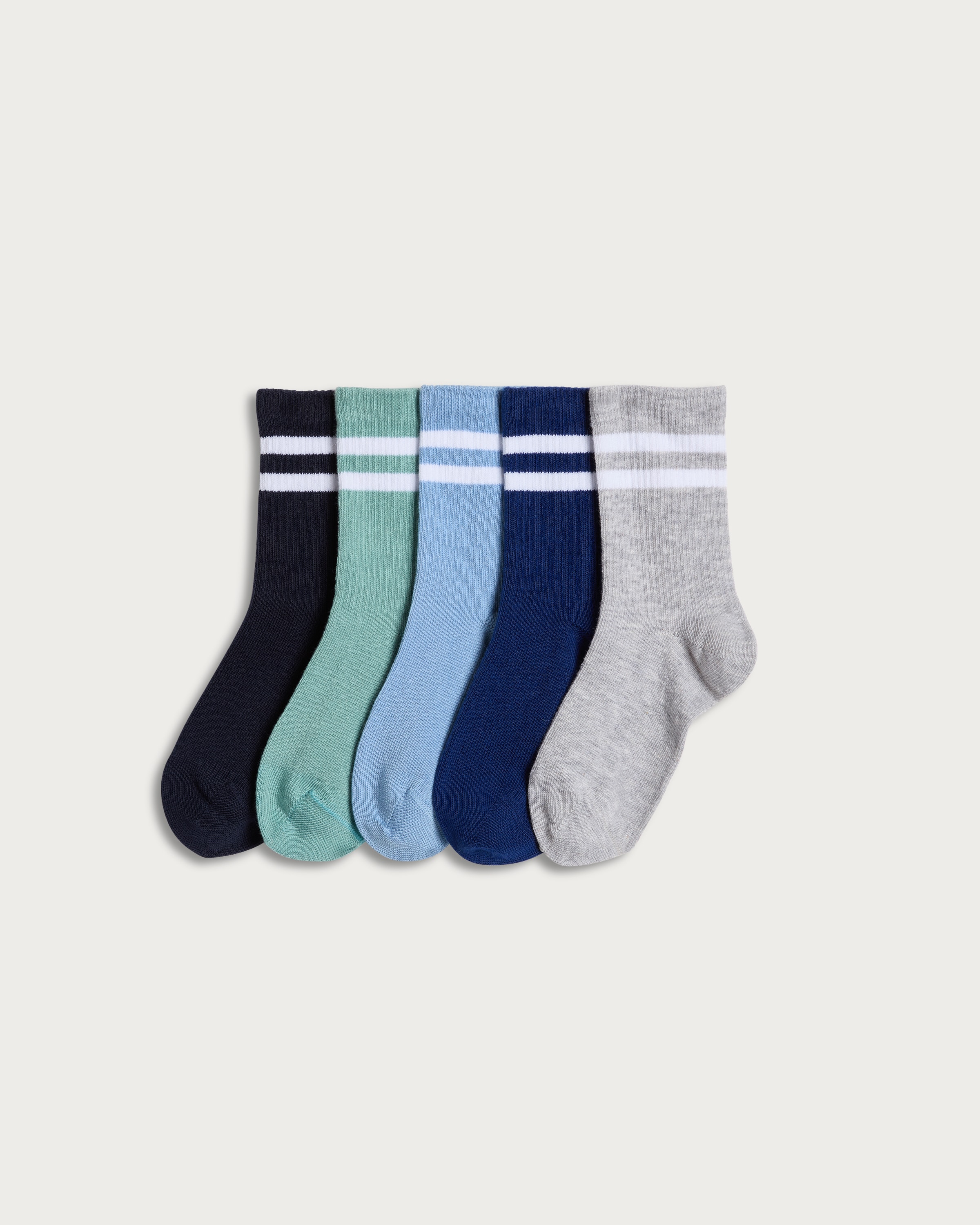 F&F Boys 5-Pack Cotton Blend Double Stripe Sports Socks in Blue