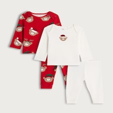 F&F Baby 2-Pack Pure Cotton Festive Bear Pyjama Set in White