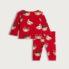 F&F Baby 2-Pack Pure Cotton Festive Bear Pyjama Set in White thumbnail 2