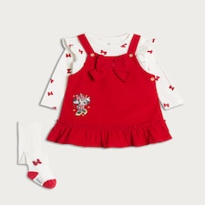 Disney Minnie Mouse 3-Piece Pinafore, Bodysuit and Tights Set in Red