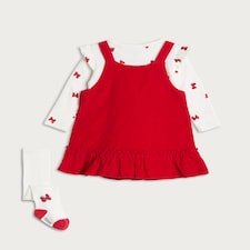 Disney Minnie Mouse 3-Piece Pinafore, Bodysuit and Tights Set in Red thumbnail 2