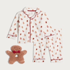 F&F Baby Gingerbread Print Pyjamas and Rattle in Cream/White