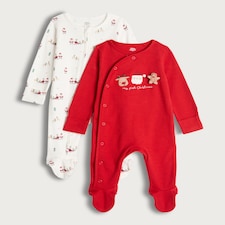 F&F Baby 2-Pack Pure Cotton My First Christmas Sleepsuits in White