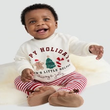 F&F Baby 2-Piece Cotton Rich Happy Holidays Sweatshirt and Leggings in Cream