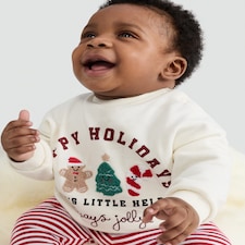 F&F Baby 2-Piece Cotton Rich Happy Holidays Sweatshirt and Leggings in Cream thumbnail 3
