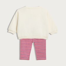 F&F Baby 2-Piece Cotton Rich Happy Holidays Sweatshirt and Leggings in Cream thumbnail 4