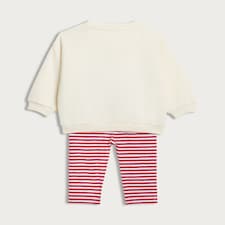 F&F Baby 2-Piece Cotton Rich Happy Holidays Sweatshirt and Leggings in Cream thumbnail 4