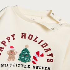 F&F Baby 2-Piece Cotton Rich Happy Holidays Sweatshirt and Leggings in Cream thumbnail 5