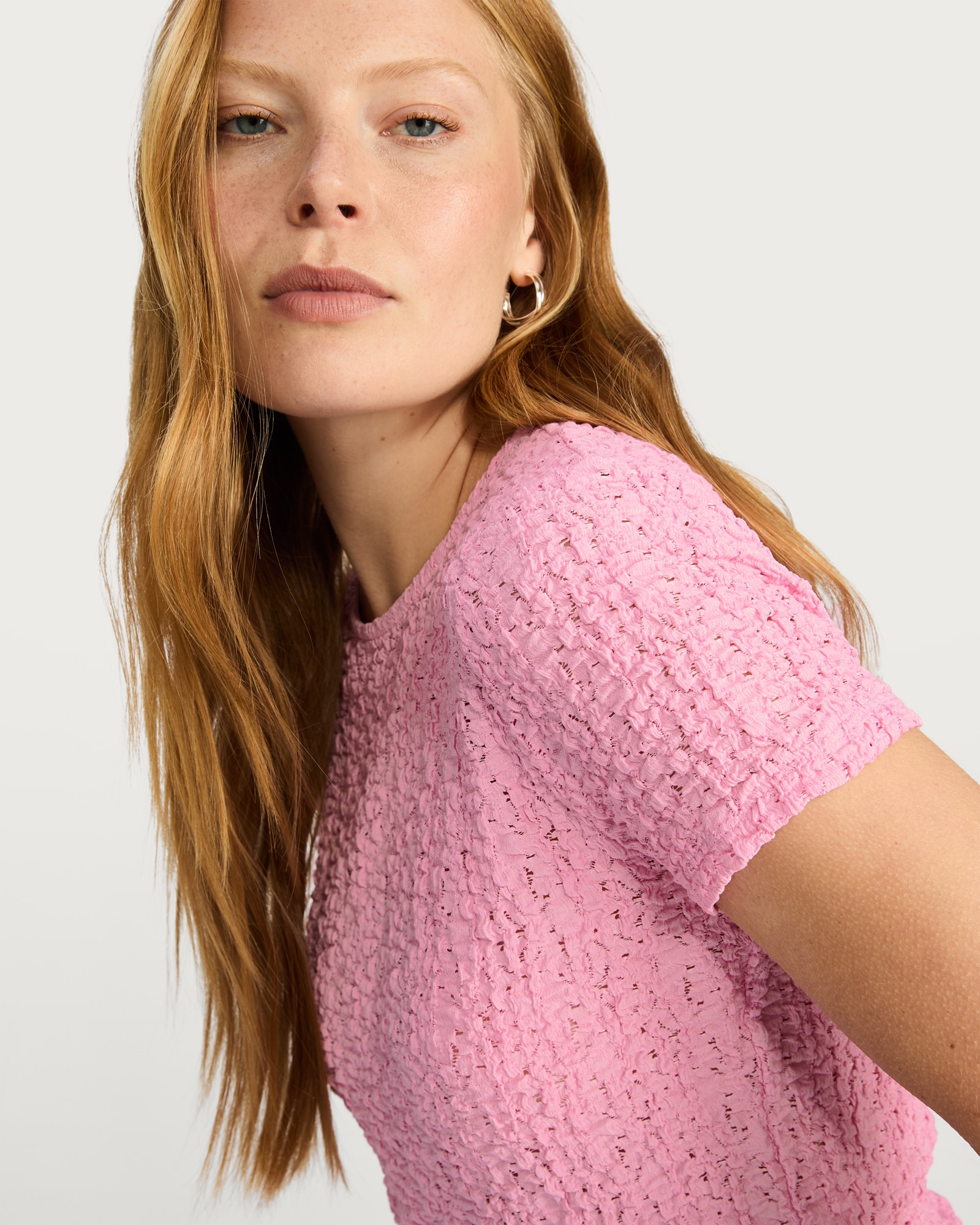 F&F Textured Short Sleeved T-Shirt in Pink