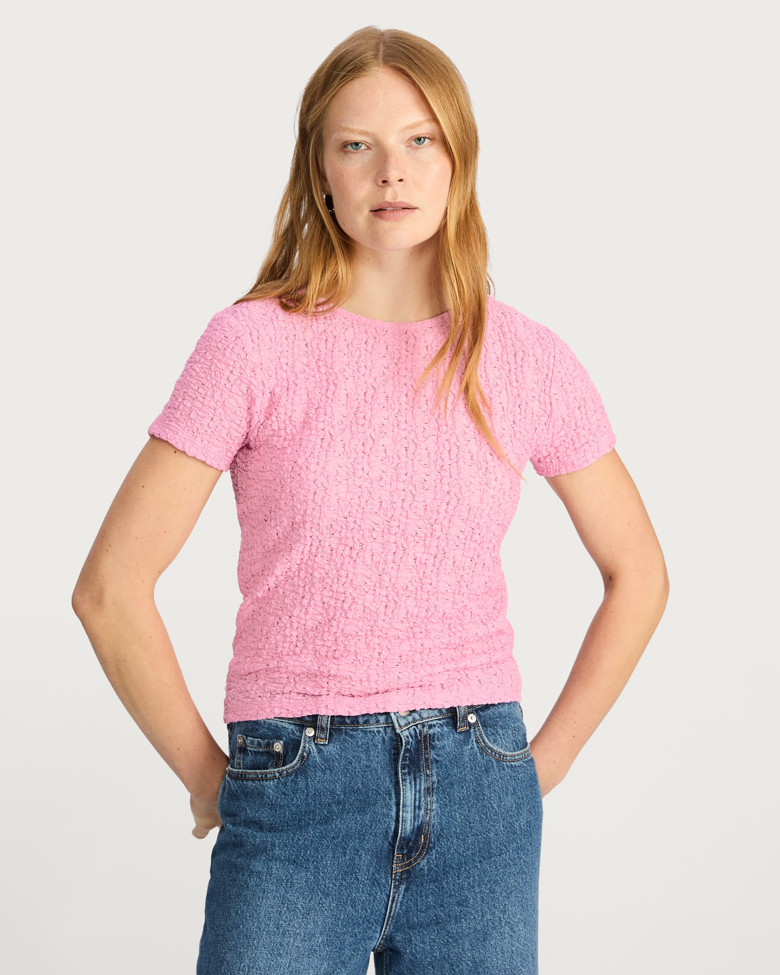 F&F Textured Short Sleeved T-Shirt in Pink thumbnail 3