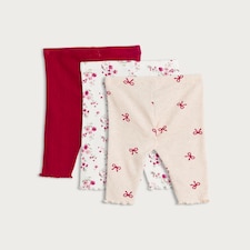 F&F Baby 3-Pack Cotton Rich Floral and Bow Print Leggings in Red thumbnail 2