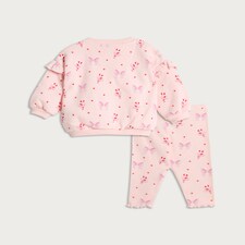 F&F Baby 2-Piece Cotton Rich Candy Cane Printed Sweatshirt and Leggings Set in Pink thumbnail 2