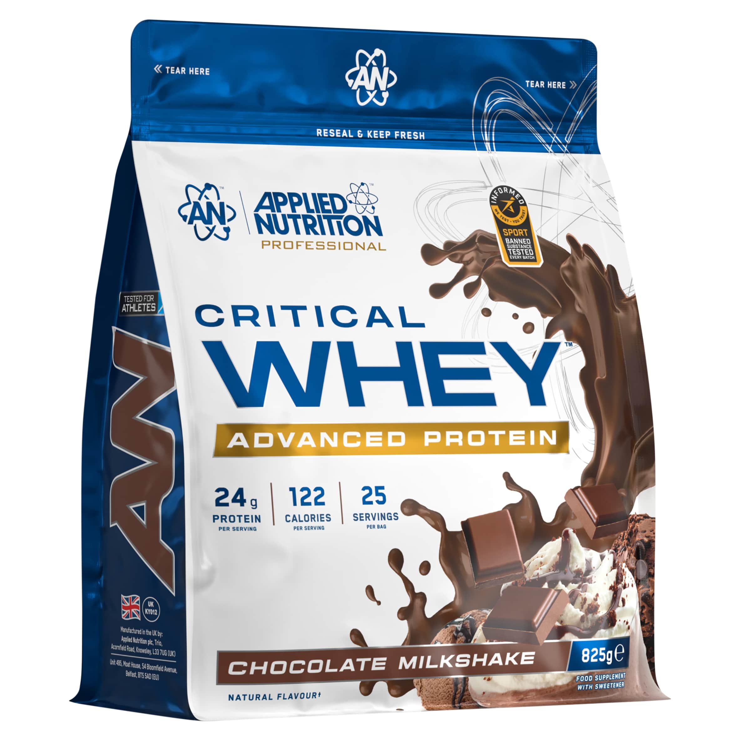Applied Nutrition Critical Whey Protein Powder Chocolate Milkshake 825g