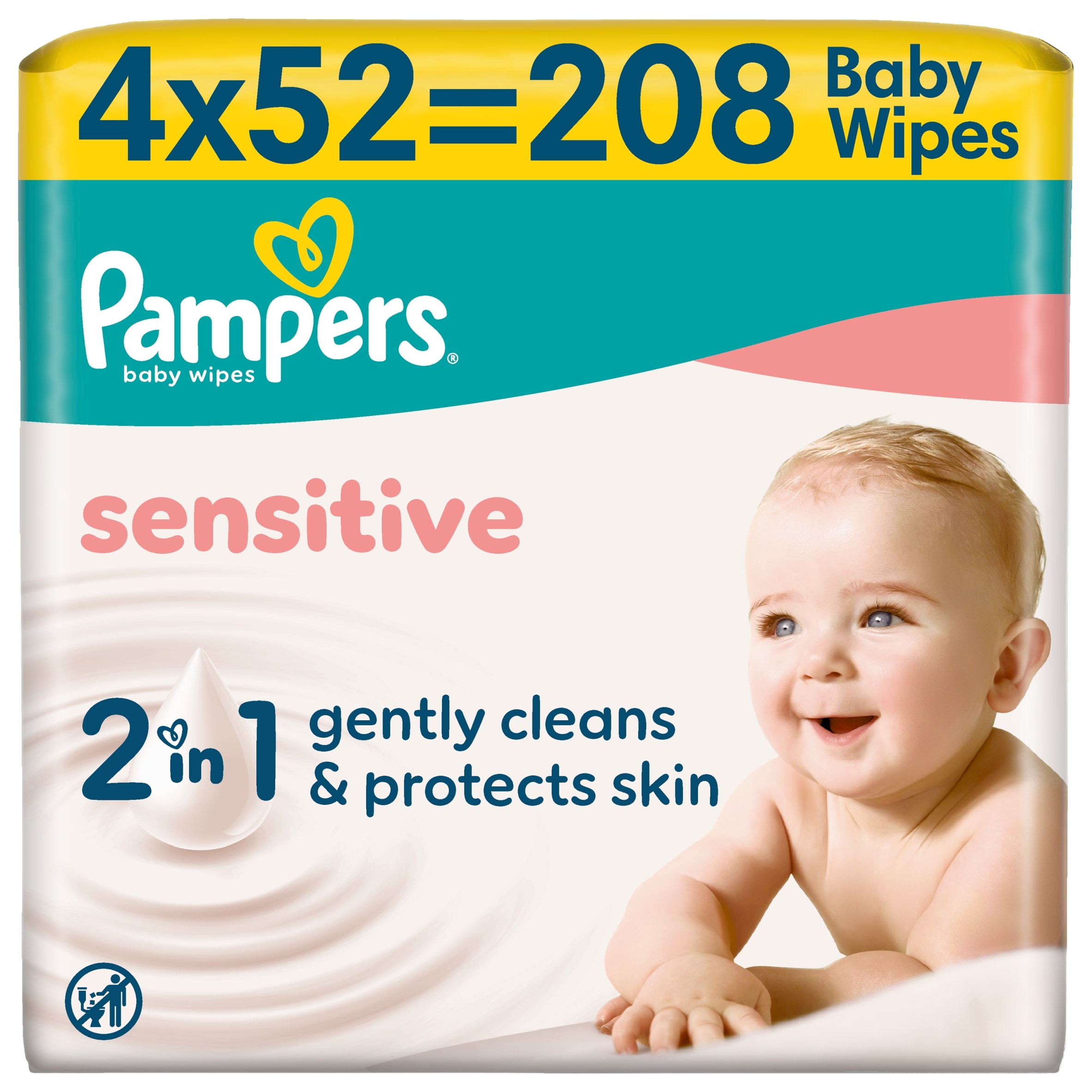 Pampers Sensitive Baby Wipes 0% Plastic 4 x 52 Wipes