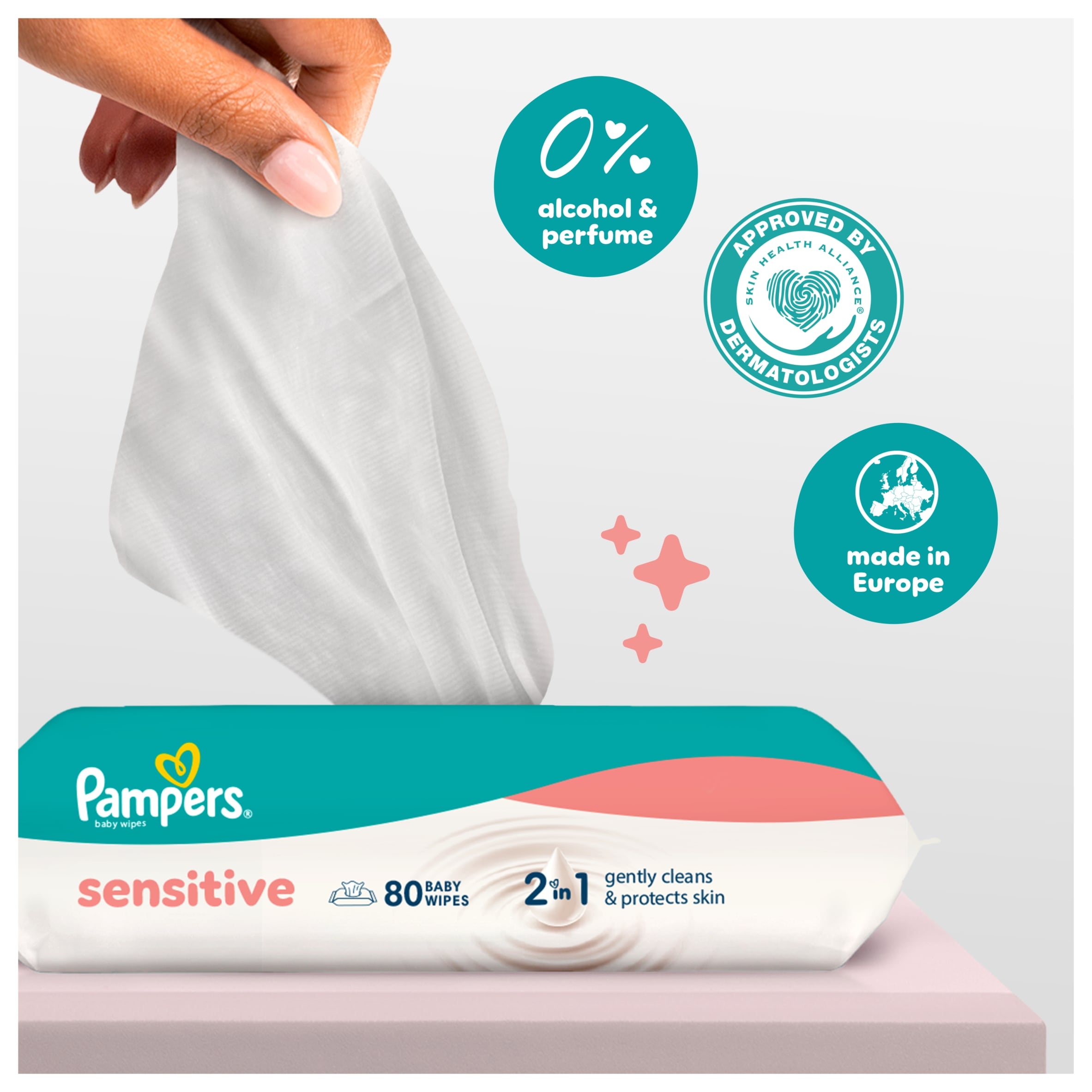 Pampers Sensitive Baby Wipes 0% Plastic 4 x 52 Wipes thumbnail 4