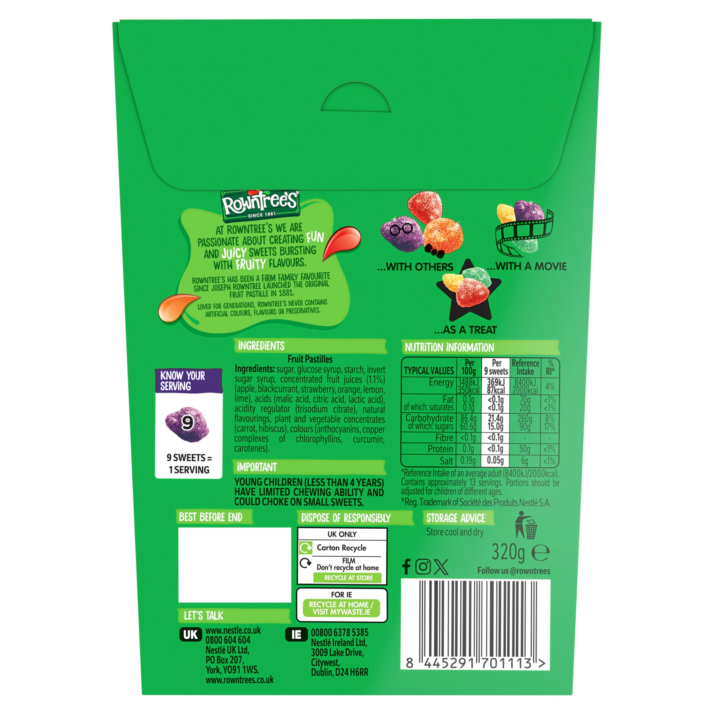 Rowntree's Fruit Pastilles Sweets Carton 320g thumbnail 2