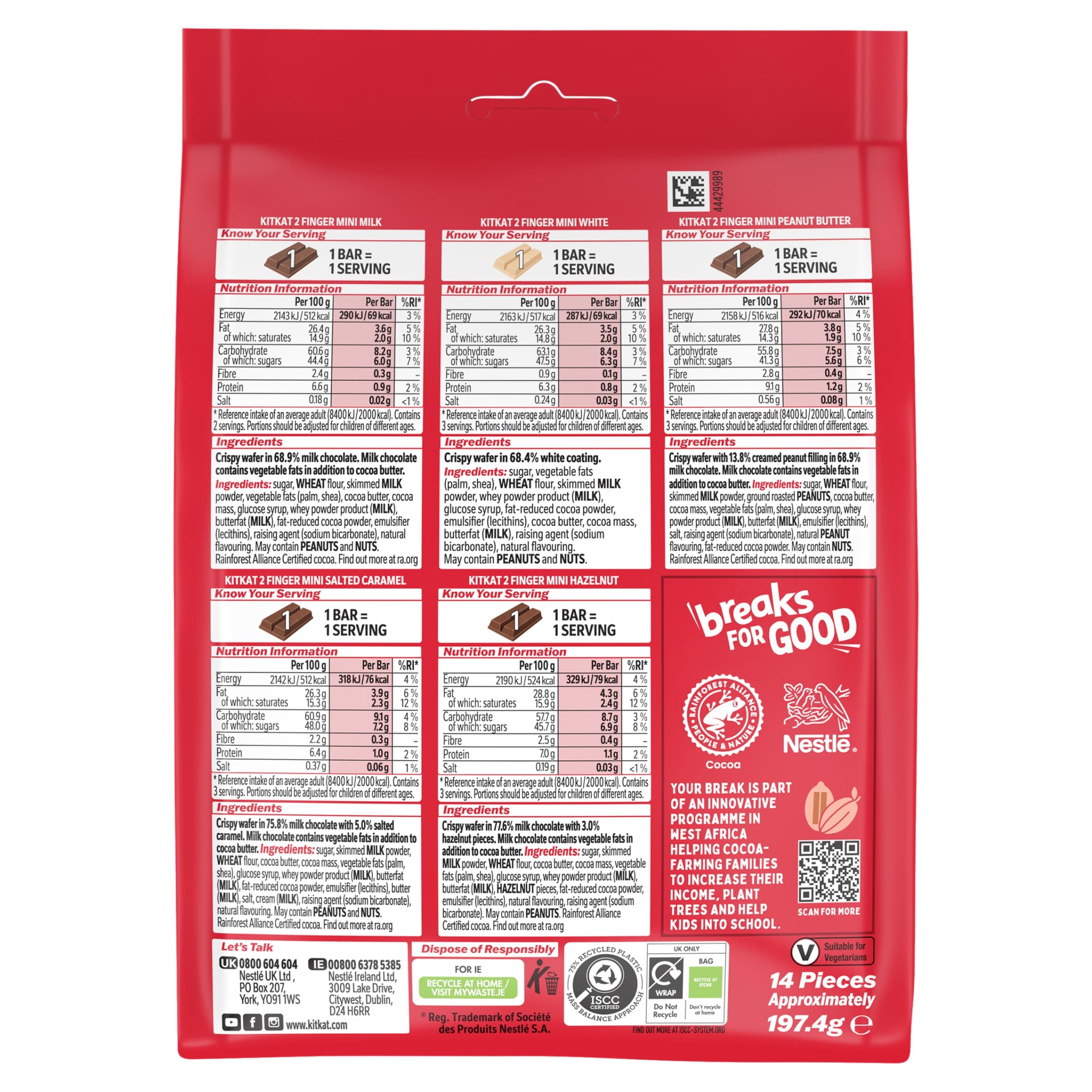 KitKat 2 Finger Mini Mix Chocolate Biscuit Bars Multipack 14 Pack 197.4g thumbnail 3