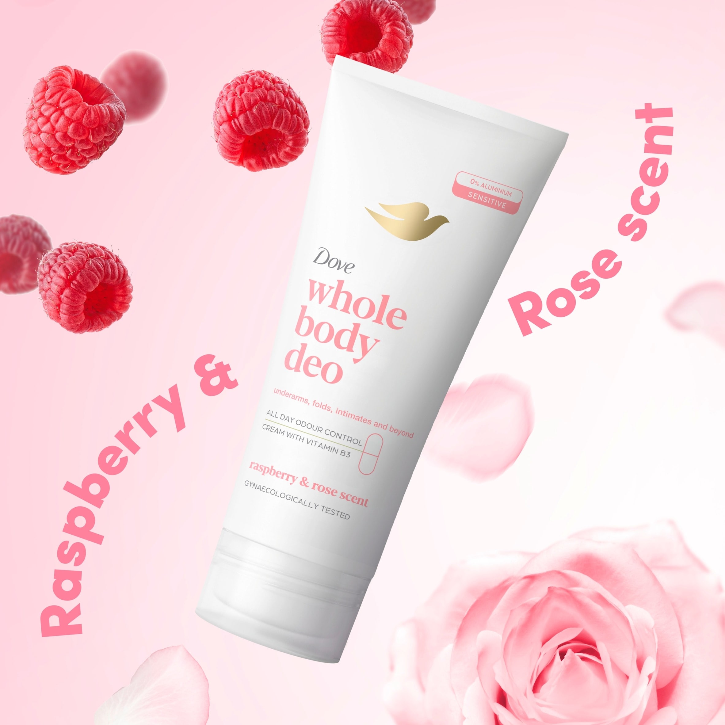 Dove Raspberry & Rose Whole Body Deodorant Cream 48h Odour Control 75ml thumbnail 2