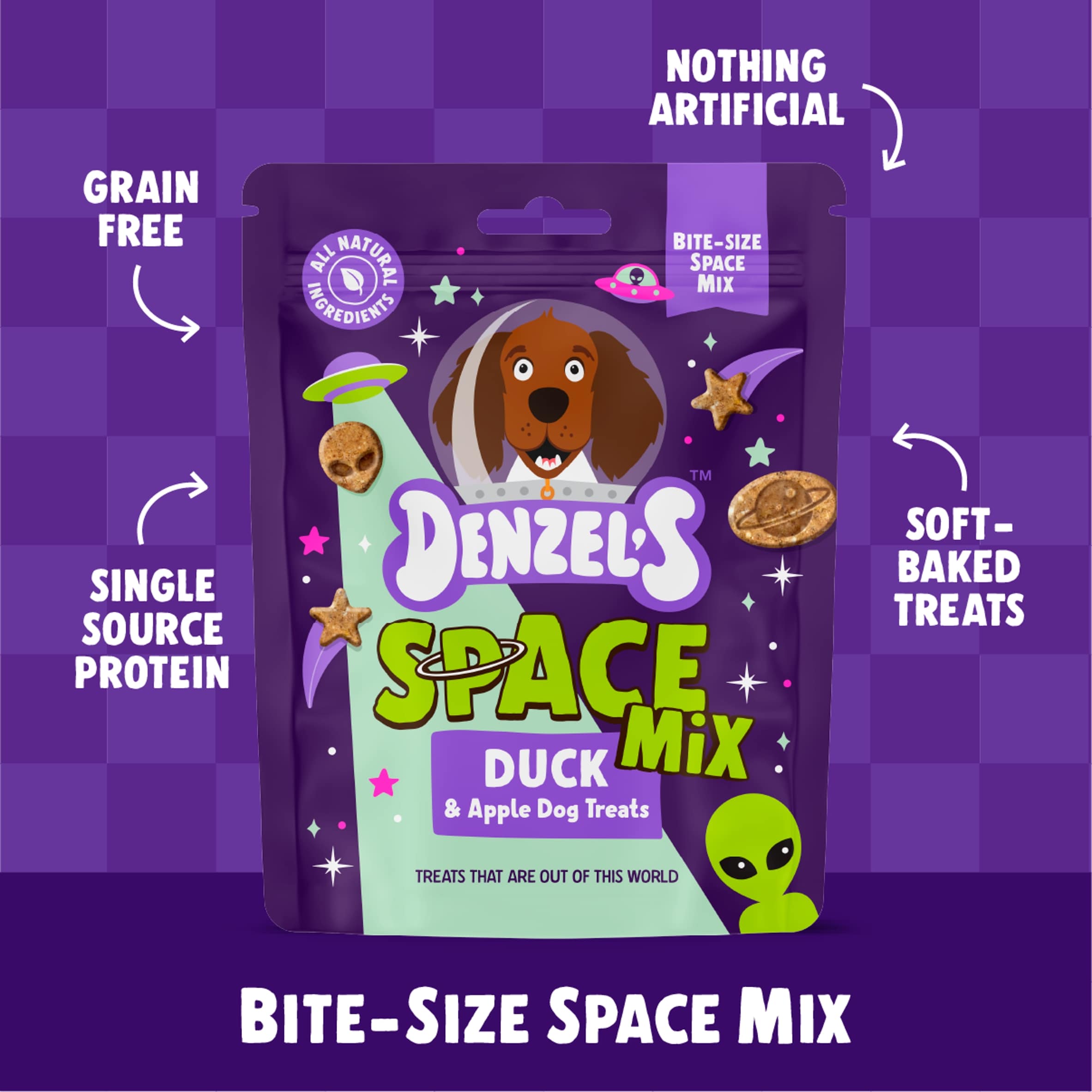 Denzel's Space Mix - Duck & Apple Dog Treats 90g thumbnail 3