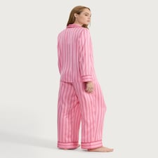 F&F Satin Stripe Print Shirt and Bottoms Pyjama Set in Multi Pink thumbnail 3