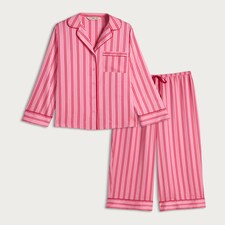 F&F Satin Stripe Print Shirt and Bottoms Pyjama Set in Multi Pink thumbnail 4