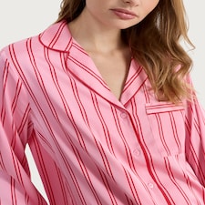 F&F Satin Stripe Print Shirt and Bottoms Pyjama Set in Multi Pink thumbnail 2
