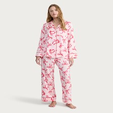 F&F Satin Bow Print Pyjama Set in Pink thumbnail 2