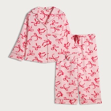 F&F Satin Bow Print Pyjama Set in Pink thumbnail 4