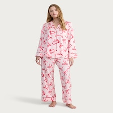 F&F Satin Bow Print Pyjama Set in Pink thumbnail 2