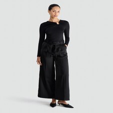 F&F Satin Wide Leg Tie Waist Trousers in Black thumbnail 2