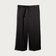 F&F Satin Wide Leg Tie Waist Trousers in Black thumbnail 4