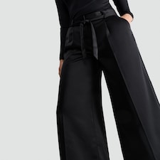 F&F Satin Wide Leg Tie Waist Trousers in Black