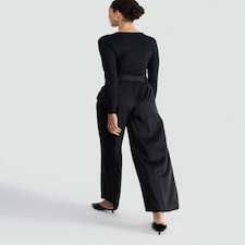F&F Satin Wide Leg Tie Waist Trousers in Black thumbnail 3