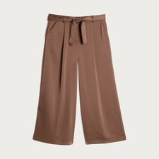 F&F Satin Wide Leg Tie Waist Trousers in Brown thumbnail 4