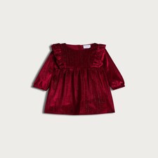 F&F Baby Metallic Velvet Ruffle Trim Dress in Red thumbnail 2