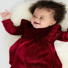 F&F Baby Metallic Velvet Ruffle Trim Dress in Red thumbnail 3