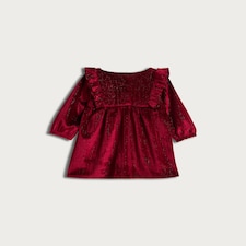 F&F Baby Metallic Velvet Ruffle Trim Dress in Red thumbnail 4